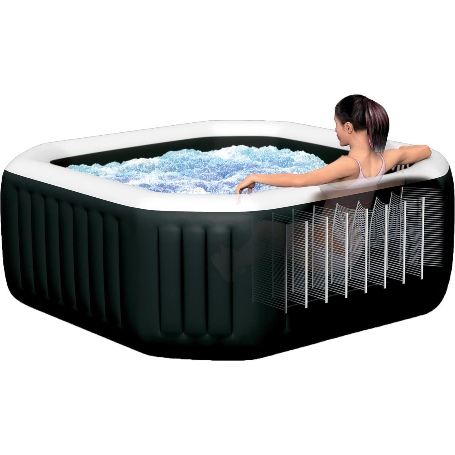 INTEX - PureSpa Bubble Glow Deluxe Idromassaggio Gonfiabile Rotonda da 4 posti colore nero - altezza 71 cm diametro 201 cm